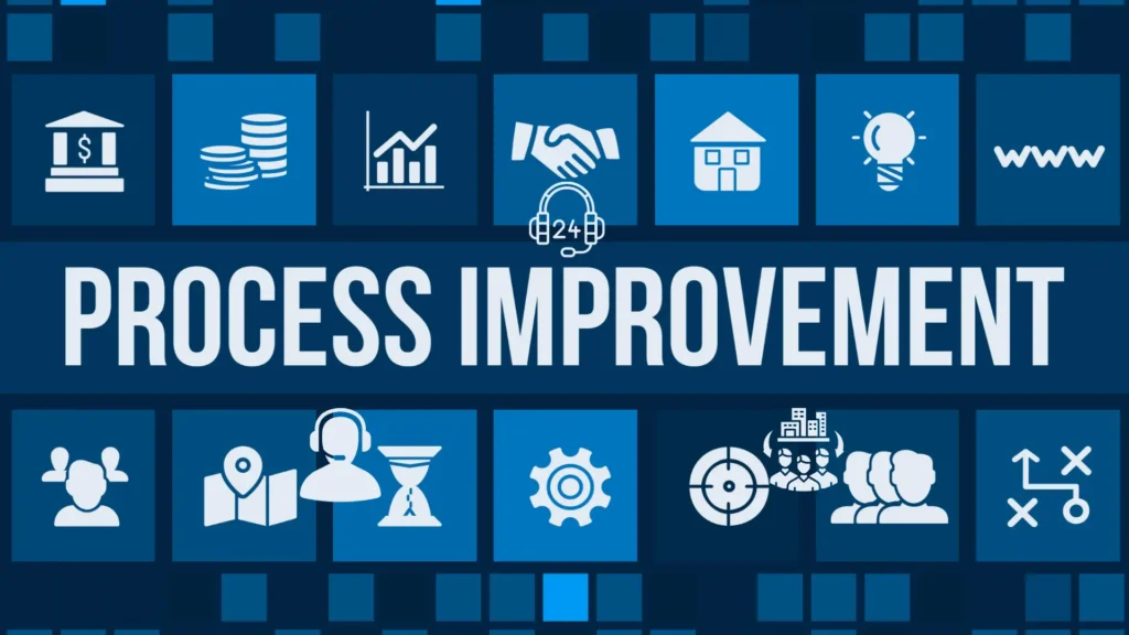 A process improvement framework with various service icons, representing the essential BPO solutions that drive business growth, efficiency, and operational ease.