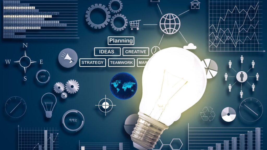 Icons of global technologies demonstrating benefits like supply chain automation and customer lifetime value monitoring