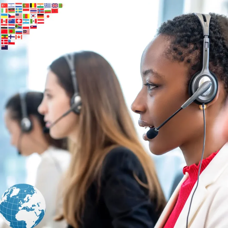 A multilingual support team assisting customers worldwide, ensuring seamless communication and high customer satisfaction across different languages.